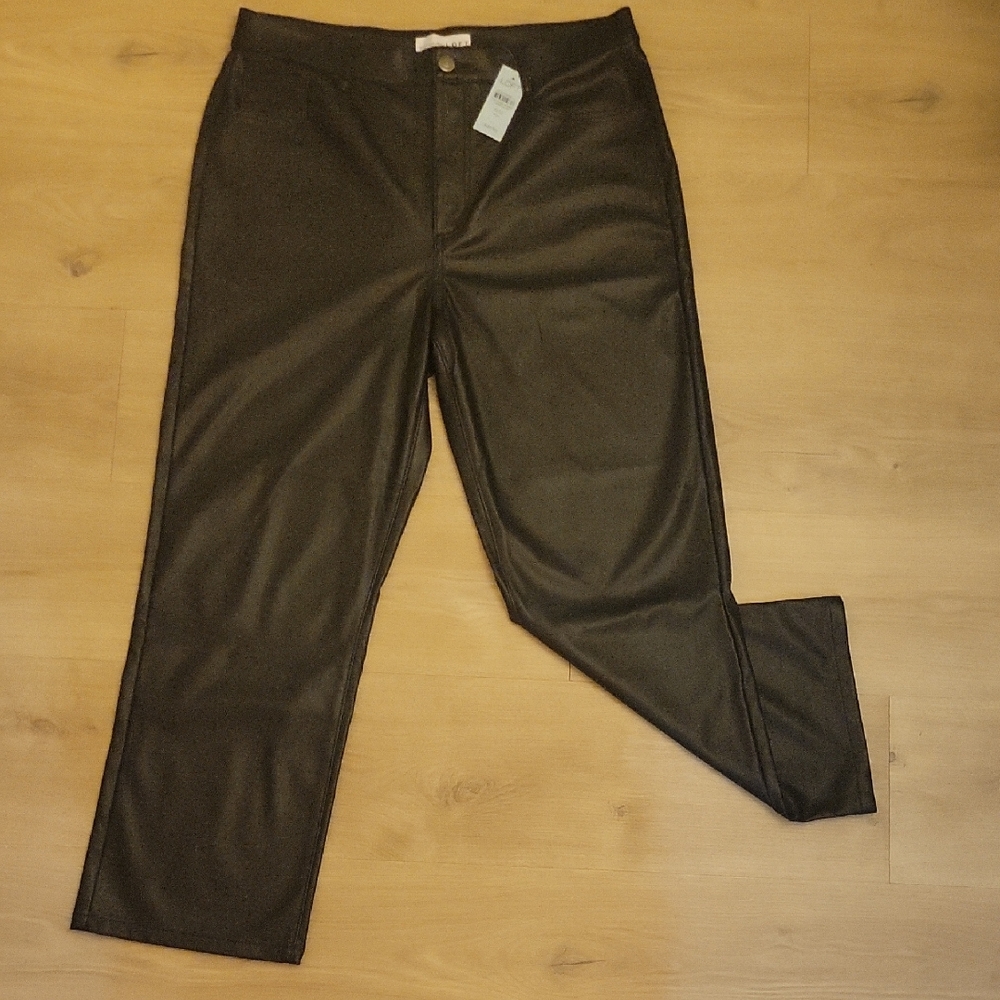 Black Faux Leather LOFT 12p Pants NWT